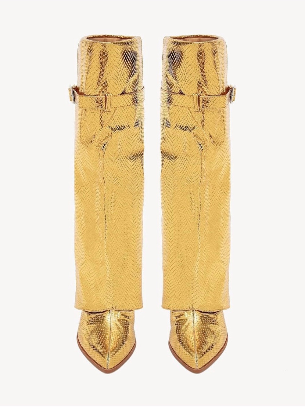 Newbella Women’s Metallic Gold Knee-High Pointed Toe Boots - US Size 8